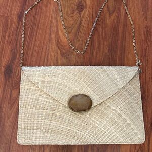 Kayu beige straw raffia  handbag clutch with agate gemstone